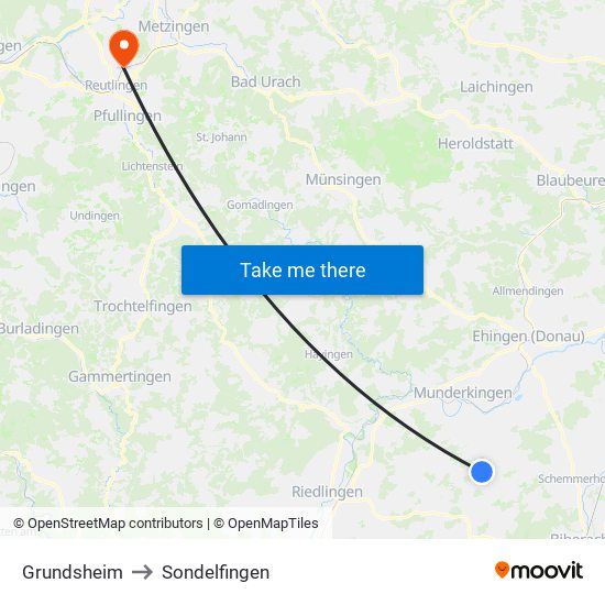 Grundsheim to Sondelfingen map