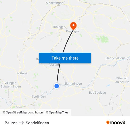 Beuron to Sondelfingen map