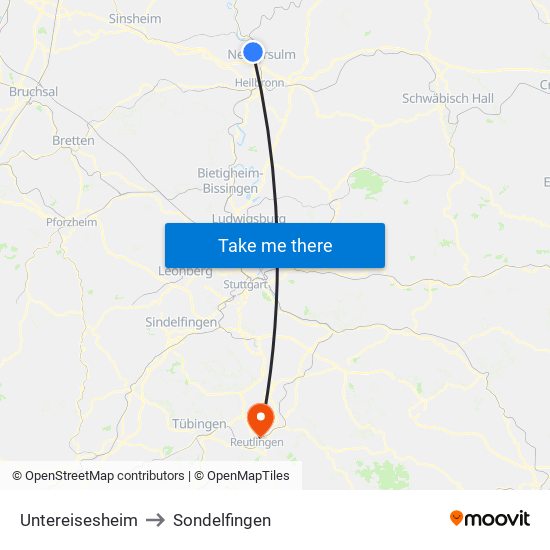 Untereisesheim to Sondelfingen map