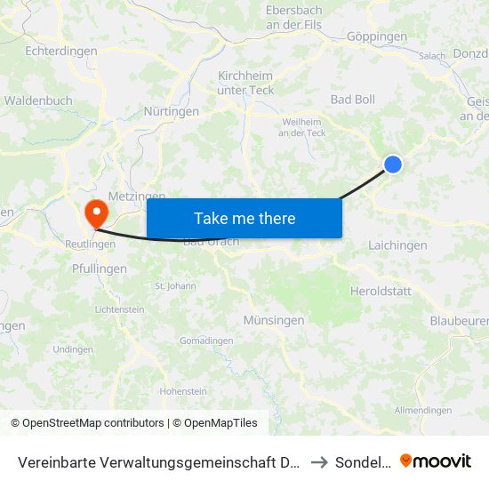 Vereinbarte Verwaltungsgemeinschaft Der Gemeinde Deggingen to Sondelfingen map