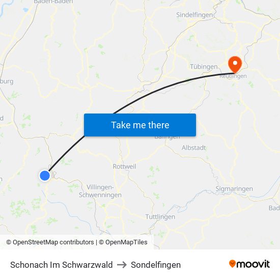 Schonach Im Schwarzwald to Sondelfingen map