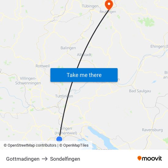 Gottmadingen to Sondelfingen map