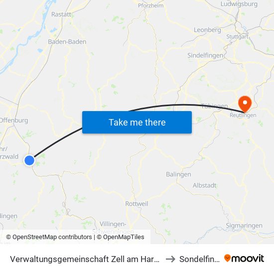 Verwaltungsgemeinschaft Zell am Harmersbach to Sondelfingen map