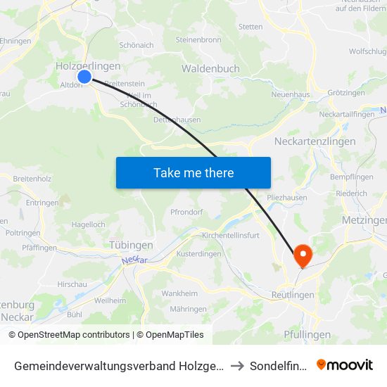 Gemeindeverwaltungsverband Holzgerlingen to Sondelfingen map