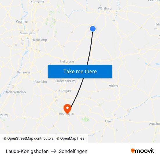 Lauda-Königshofen to Sondelfingen map