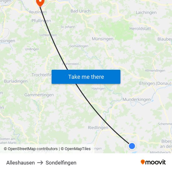 Alleshausen to Sondelfingen map