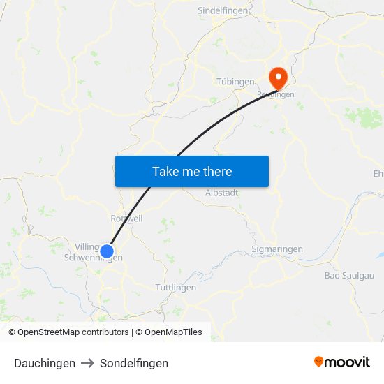 Dauchingen to Sondelfingen map