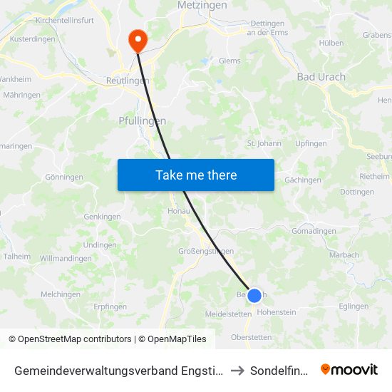 Gemeindeverwaltungsverband Engstingen to Sondelfingen map