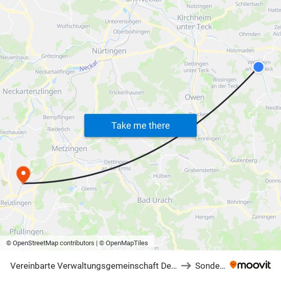 Vereinbarte Verwaltungsgemeinschaft Der Stadt Weilheim An Der Teck to Sondelfingen map