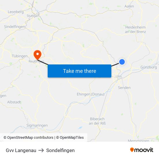 Gvv Langenau to Sondelfingen map