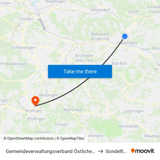 Gemeindeverwaltungsverband Östlicher Schurwald to Sondelfingen map