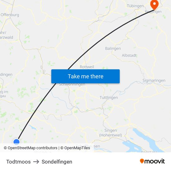 Todtmoos to Sondelfingen map