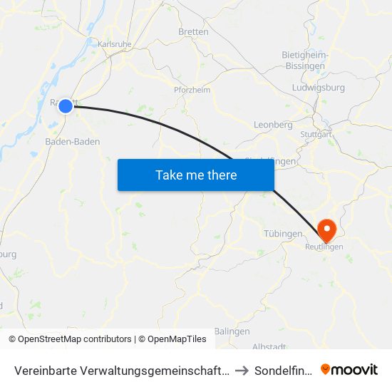 Vereinbarte Verwaltungsgemeinschaft Rastatt to Sondelfingen map