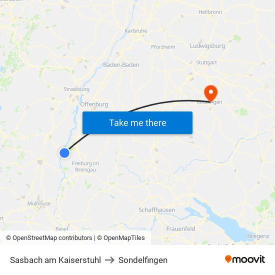 Sasbach am Kaiserstuhl to Sondelfingen map