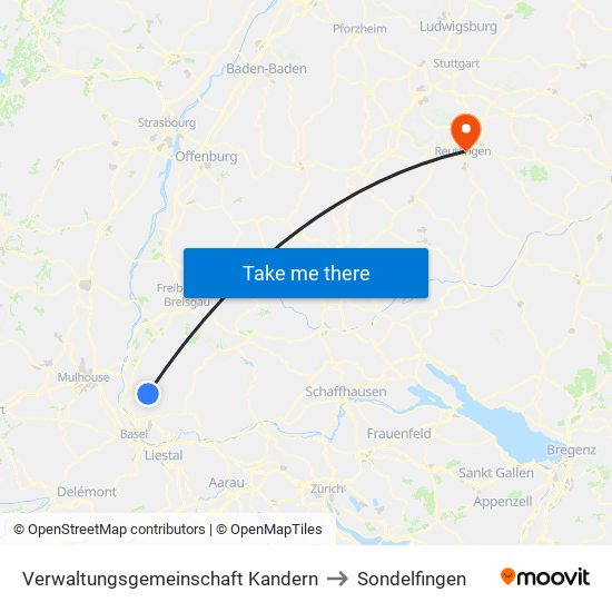 Verwaltungsgemeinschaft Kandern to Sondelfingen map