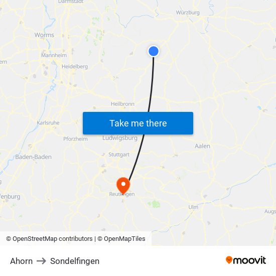 Ahorn to Sondelfingen map