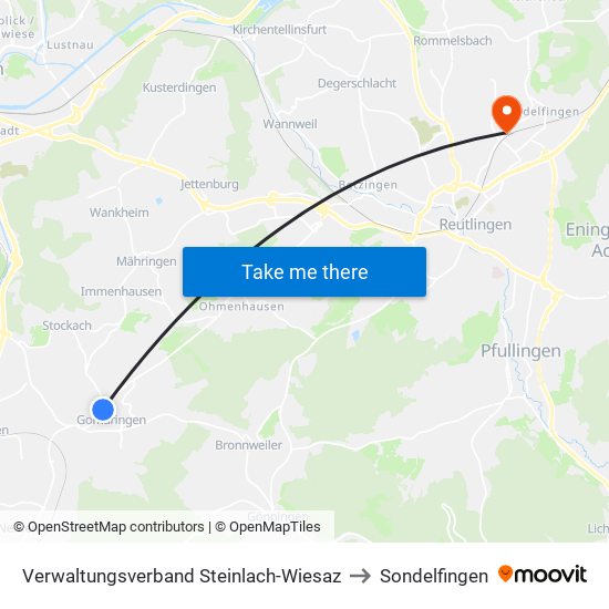 Verwaltungsverband Steinlach-Wiesaz to Sondelfingen map
