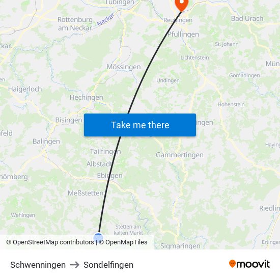 Schwenningen to Sondelfingen map