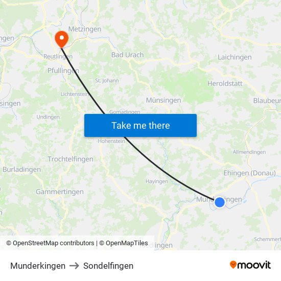 Munderkingen to Sondelfingen map