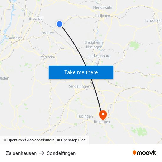 Zaisenhausen to Sondelfingen map