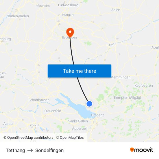 Tettnang to Sondelfingen map