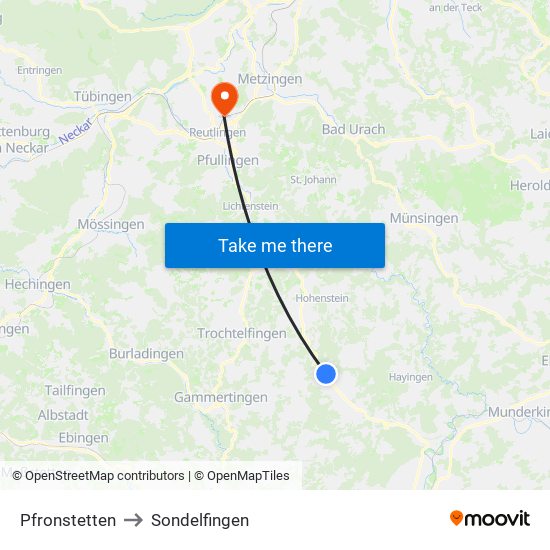 Pfronstetten to Sondelfingen map