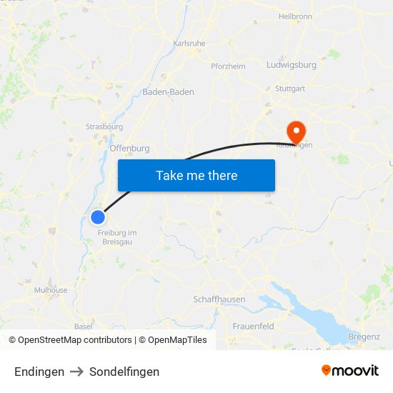 Endingen to Sondelfingen map