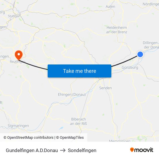 Gundelfingen A.D.Donau to Sondelfingen map