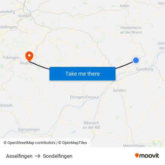 Asselfingen to Sondelfingen map