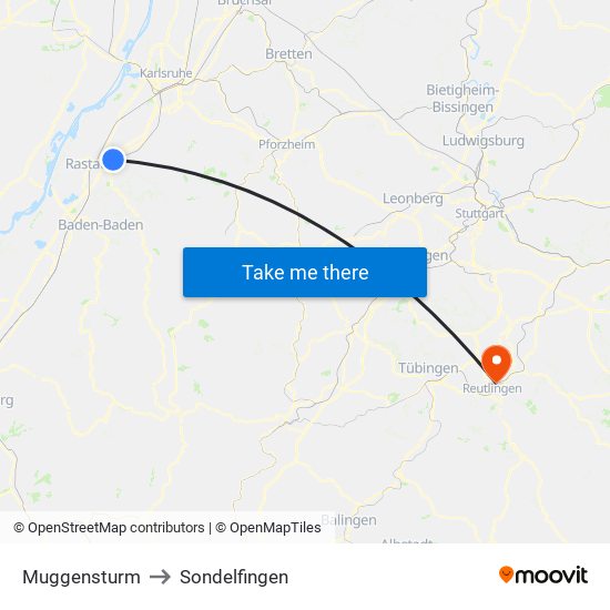 Muggensturm to Sondelfingen map