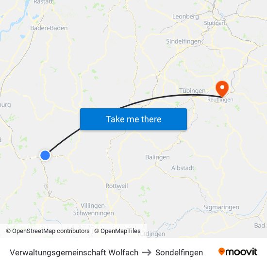 Verwaltungsgemeinschaft Wolfach to Sondelfingen map