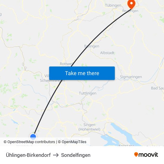 Ühlingen-Birkendorf to Sondelfingen map