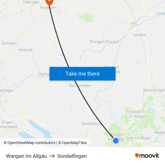 Wangen Im Allgäu to Sondelfingen map