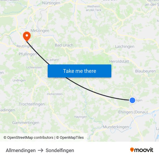 Allmendingen to Sondelfingen map