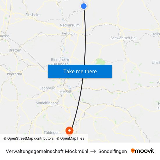 Verwaltungsgemeinschaft Möckmühl to Sondelfingen map