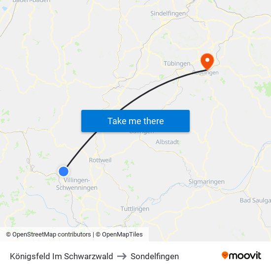 Königsfeld Im Schwarzwald to Sondelfingen map