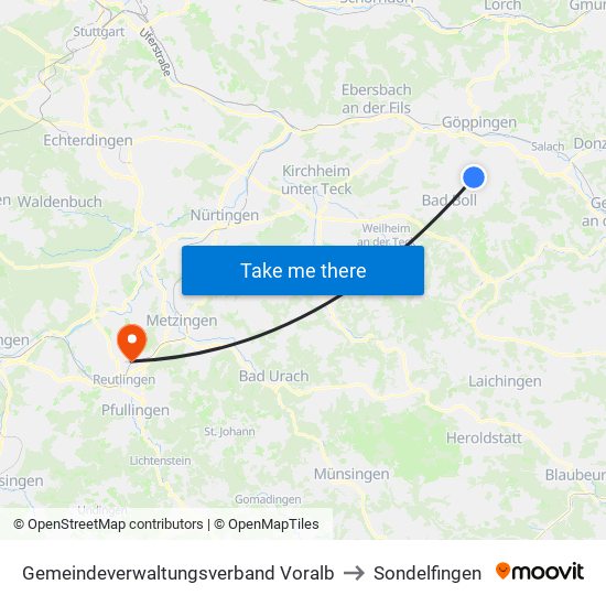 Gemeindeverwaltungsverband Voralb to Sondelfingen map