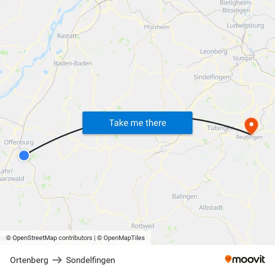 Ortenberg to Sondelfingen map