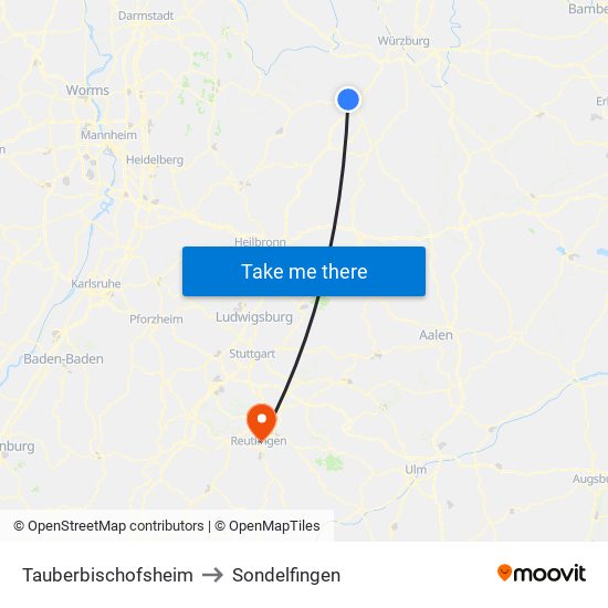 Tauberbischofsheim to Sondelfingen map