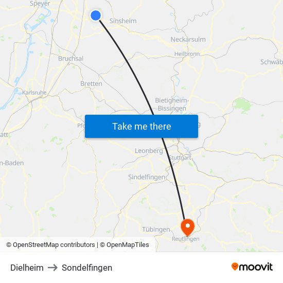 Dielheim to Sondelfingen map