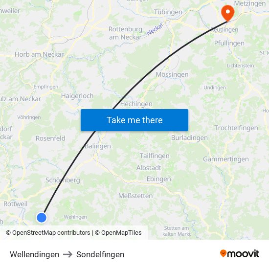 Wellendingen to Sondelfingen map