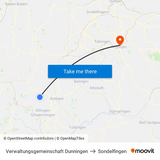 Verwaltungsgemeinschaft Dunningen to Sondelfingen map