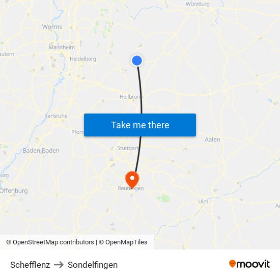 Schefflenz to Sondelfingen map