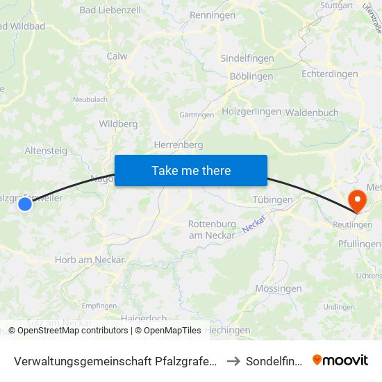 Verwaltungsgemeinschaft Pfalzgrafenweiler to Sondelfingen map