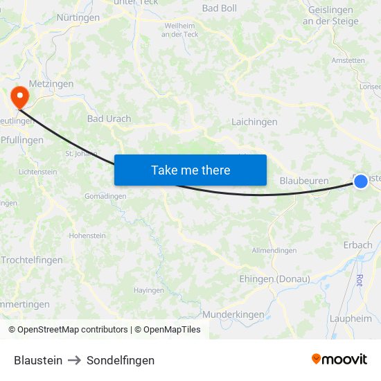 Blaustein to Sondelfingen map