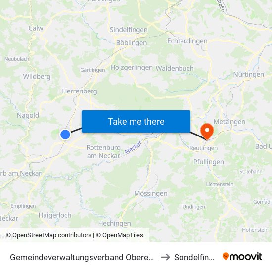 Gemeindeverwaltungsverband Oberes Gäu to Sondelfingen map