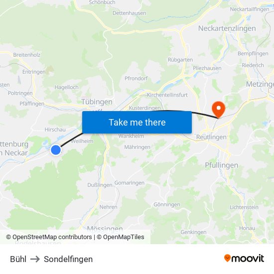 Bühl to Sondelfingen map