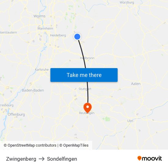 Zwingenberg to Sondelfingen map