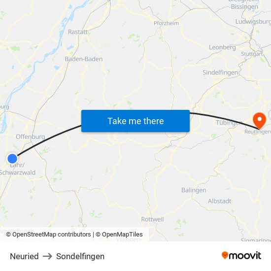 Neuried to Sondelfingen map