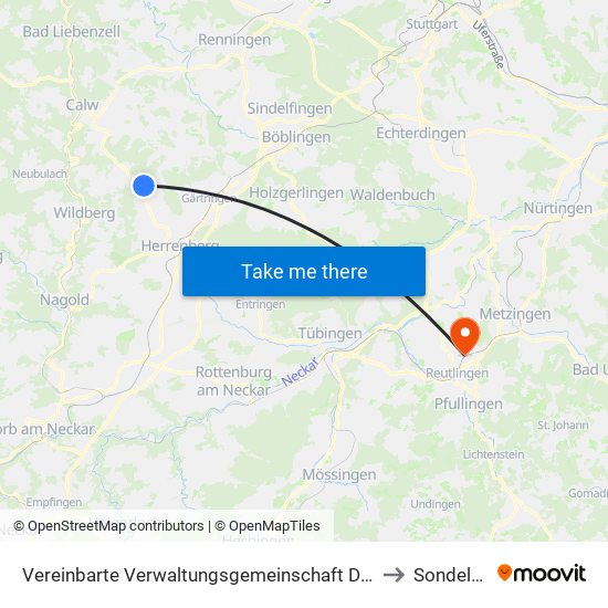 Vereinbarte Verwaltungsgemeinschaft Der Stadt Herrenberg to Sondelfingen map